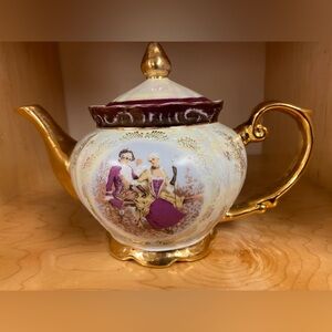 CZECHOSLOVAKIA PORCELAIN CLASSIC VICTORIAN TEA POT 24 KT PLATED